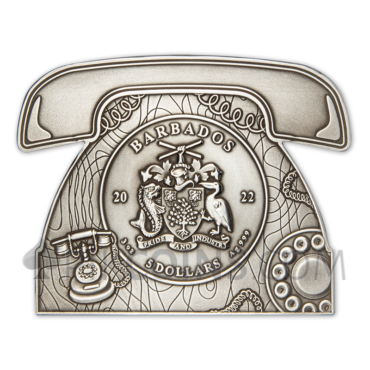 Alexander Graham Bell 100 Years - Telephone-Shaped 5$ 3oz Barbados 2022