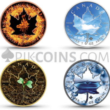 Maple Leaf 5 CAD 2018 - "Four Elements" Serie - Fire, Air, Earth, Water - Set