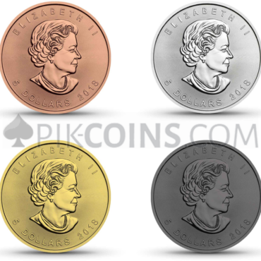 Maple Leaf 5 CAD 2018 - "Four Elements" Serie - Fire, Air, Earth, Water - Set