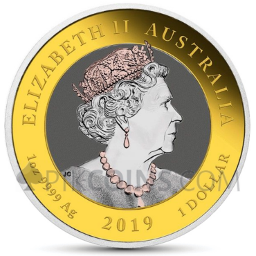 Dragon & Dragon 1 AUD 2019 - Precious Metals/Gold Background