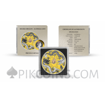 Dragon & Dragon 1 AUD 2019 - Precious Metals/Gold Background