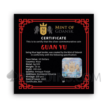 Guan Yu Statue 20$ 10oz Niue 2022
