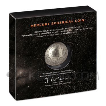 Mercury Spherical 3D Planet Coin 5$ 1oz Barbados 2022