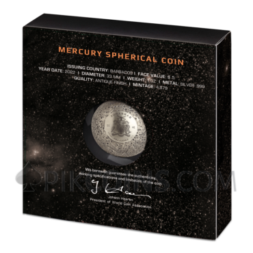 Mercury Spherical 3D Planet Coin 5$ 1oz Barbados 2022