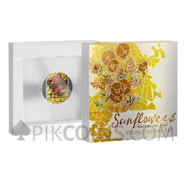 Sunflowers Van Gogh - Stained Glass 10 Cedis 2oz Republic of Ghana 2022