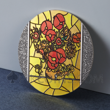 Sunflowers Van Gogh - Stained Glass 10 Cedis 2oz Republic of Ghana 2022