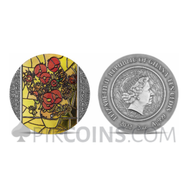 Sunflowers Van Gogh - Stained Glass 10 Cedis 2oz Republic of Ghana 2022