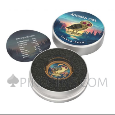 Athenian Owl - Gold in Forest - Swarovski Crystals 2$ 1oz Niue 2021