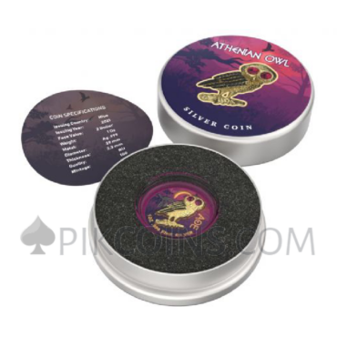 Athenian Owl - Purple Night - Swarovsky Crystals 2$ 1oz Niue 2021