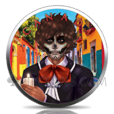Maple Leaf - Día de Muertos 3 x 5 CAD 1oz 2022 (Glow in the dark)