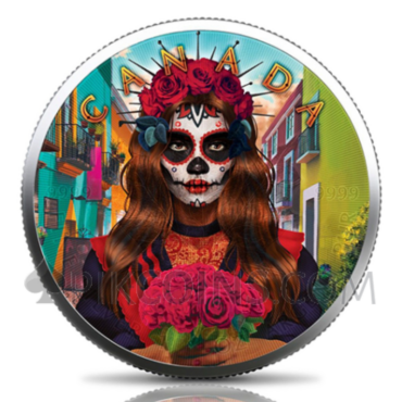 Maple Leaf - Día de Muertos 3 x 5 CAD 1oz 2022 (Glow in the dark)