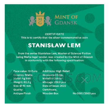 Stanisław Lem - Master of Science Fiction 10€ 2oz 2022
