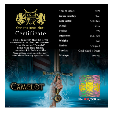 Sir Lancelot - Camelot 5$ 2oz Niue 2022