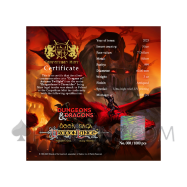 Dragons of Autumn Twilight - Dragonlance´s Chronicles 7$ 3oz Niue 2023
