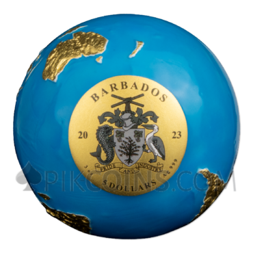 Blue Marble - Glow in the Dark Gold Plated 5$ 3oz Barbados 2023
