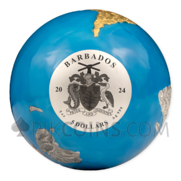 Glow In The Dark Planet Earth - Blue Marble 5$ 5oz Barbados 2024