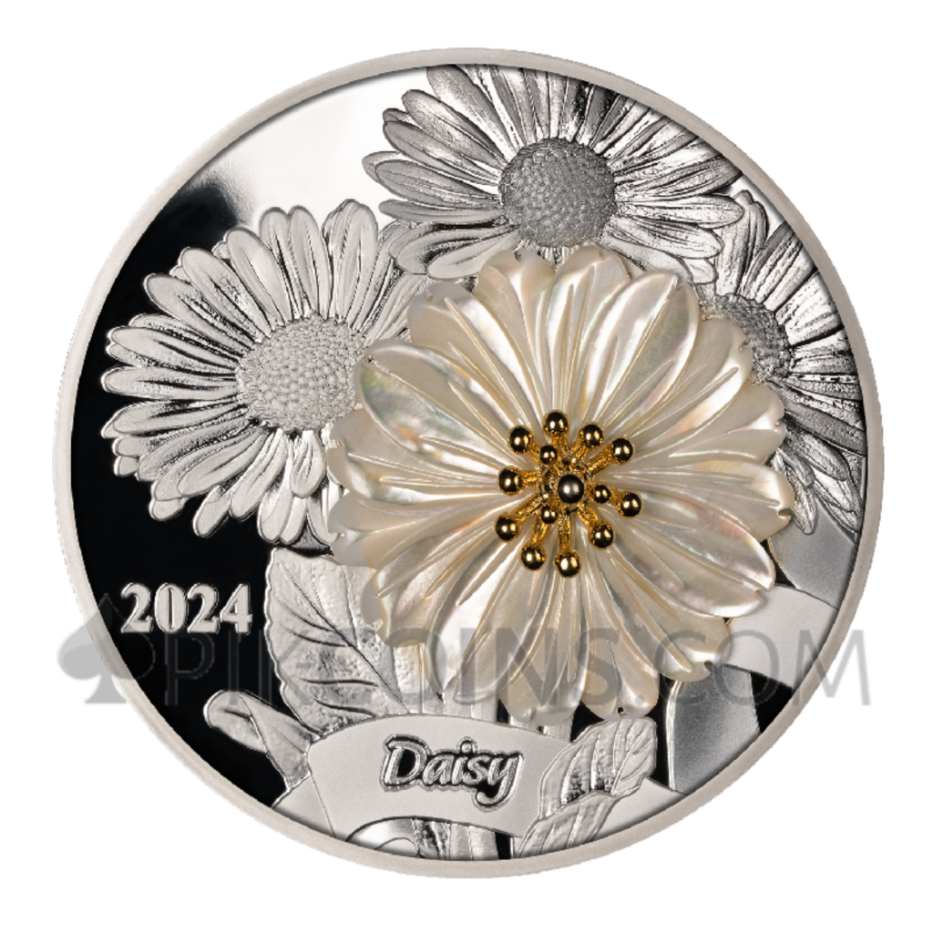 Daisy Flower 5$ 2oz Solomon Islands 2024 Coin - Modern numismatic coins ...