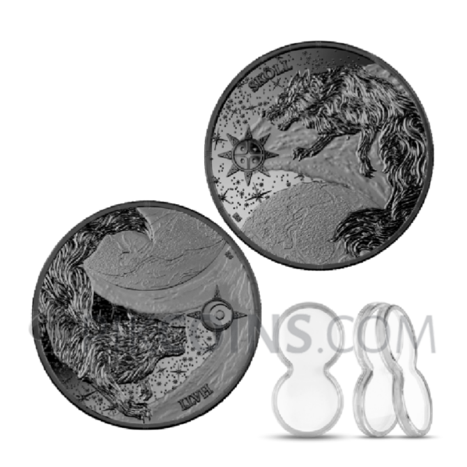 Sköll and Hati - Ragnarök 2 x 1oz Black Silver BU Double Capsule