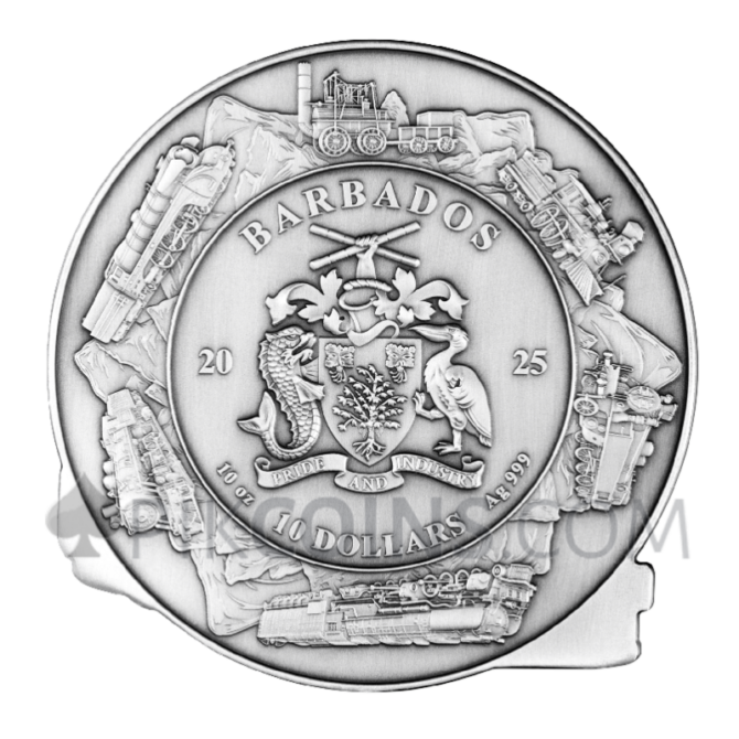 200th Anniversary Of 1st Public Steamrailway 10oz 10$ Barbados 2025 - Image 2