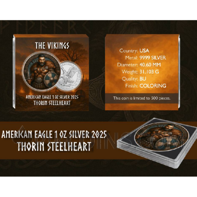 American Eagle - The Vikings: Thorin Steelheart 1oz 1$ USA 2025 - Image 4