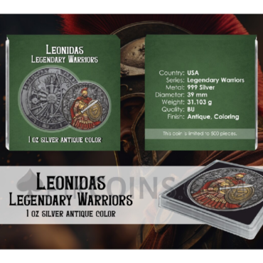 Leonidas - Legendary Warriors 1oz Antique Colored Edition USA