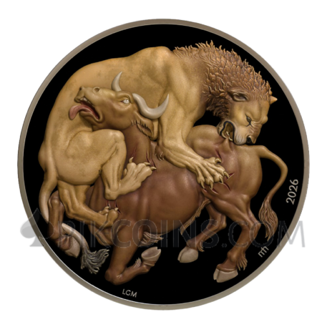 Lion vs Bull Colored 25$ 2oz Liberia 2026