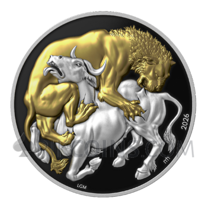 Lion vs Bull Ruthenium Gilded 25$ 2oz Liberia 2026