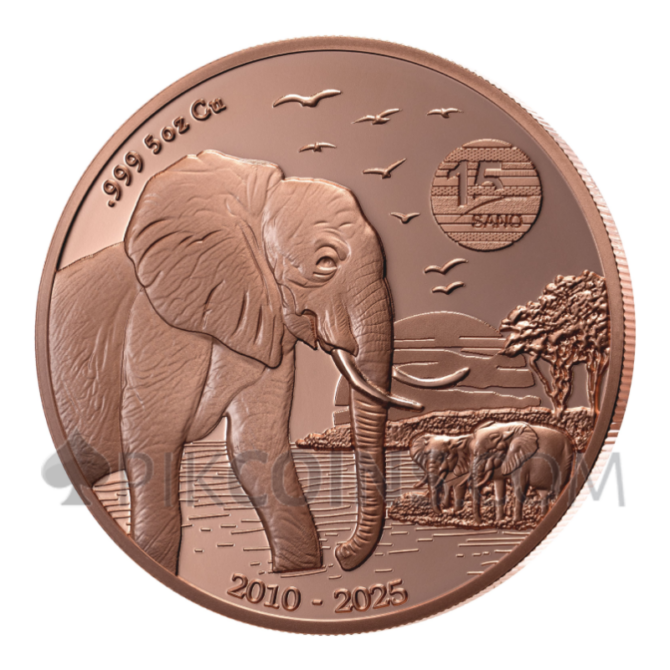 Elephant - Giant Copper Investment 5oz 1$ Liberia 2025