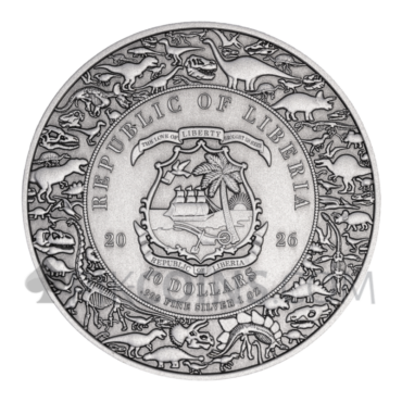 Velociraptor UHR Antiqued – Jurassic Life 10$ 1oz Liberia 2026