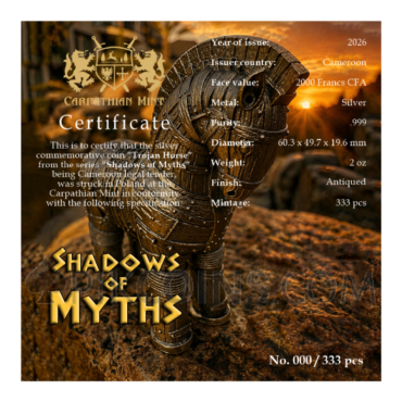 Trojan Horse - Shadows of Myths 2000 Francs 2oz Cameroon 2026