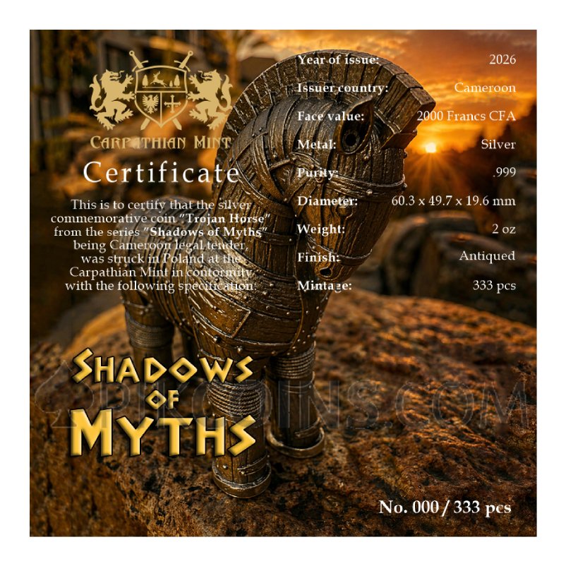Trojan Horse - Shadows of Myths 2000 Francs 2oz Cameroon 2026 Coin