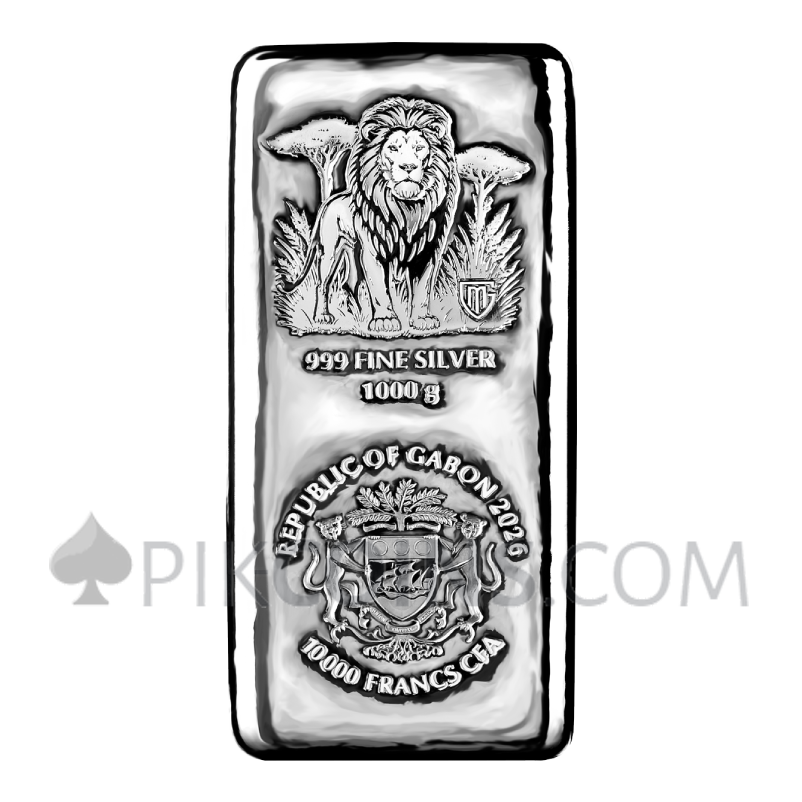 Lion - Savanna Spirits - 10000 Francs CFA 1kg Silver Cast Bar Gabon 2026