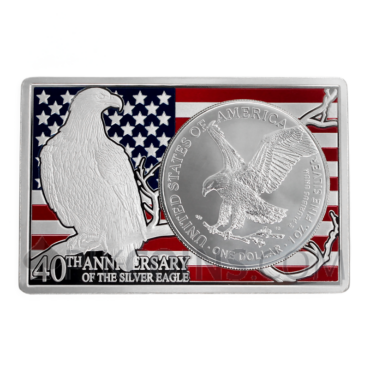 American Silver Eagle 40th Anniversary - 2-in-1 Coin in Bar - Special Coloured Edition 2oz + 1oz USA 2026
