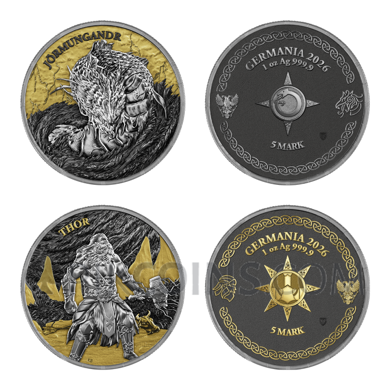 Thor & Jörmungandr - Ragnarök Geminus 2 Coins Set 2 x 1oz 2 x 5 Mark 2026